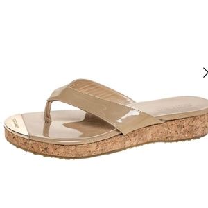 Jimmy Choo Patent Leather Flip Flop Sandals Cork